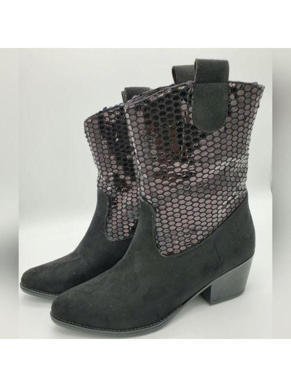 Sparkly black low heeled boots